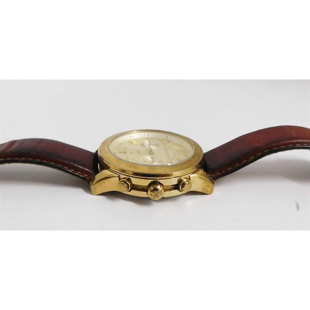 Michael Kors Watch MK-2251 Mercer Gold Chronograph Brown Leather Strap - Picture 3 of 4